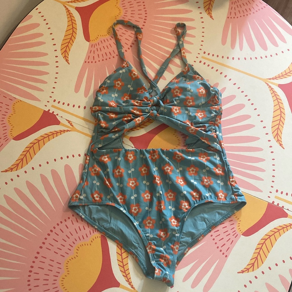Kids Swimwear Floral Blue and Orange